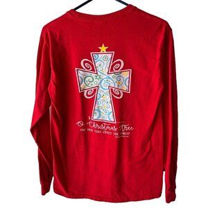 Woggle Red Christmas Cross Long Sleeve T-Shirt Womens Size Small